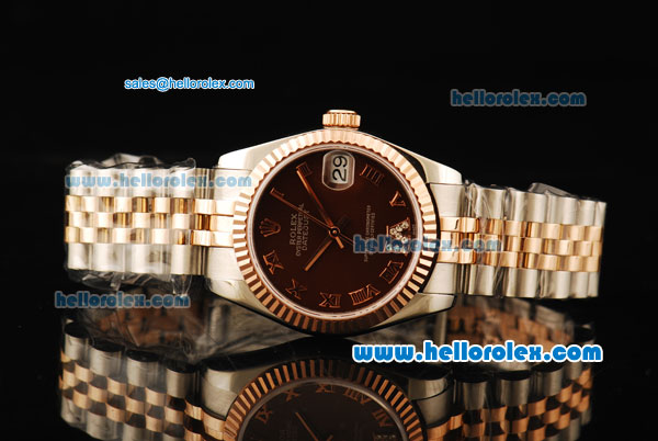 Rolex Datejust Automatic Movement Steel Case with Brown Dial and Two Tone Strap - Click Image to Close